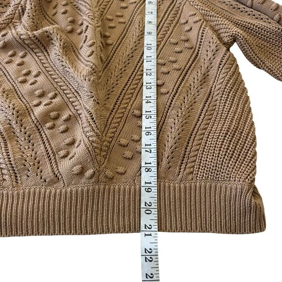 Dalilah Wool Blend Chuncky Ribbed 3D Textured Knit Fall Camel Tan Sweater, S/M - Picture 9 of 9